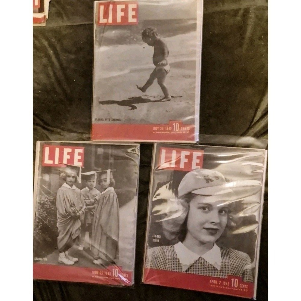 Vintage LIFE Magazines Lot of 3 1945 w/ Protective Sleeves & Life Boards WWII